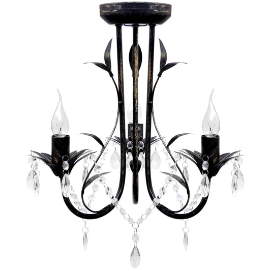 Art Noveau Black Metal Chandelier with Crystal Beads 3xE14 Bulbs