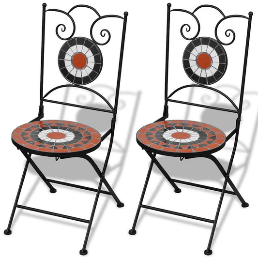 Folding bistro chairs 2 pcs ceramic terracotta and white