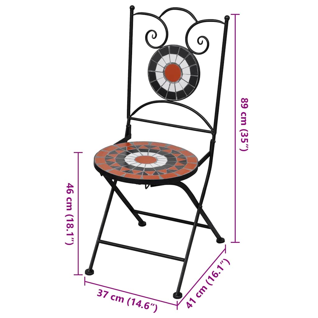 Folding bistro chairs 2 pcs ceramic terracotta and white