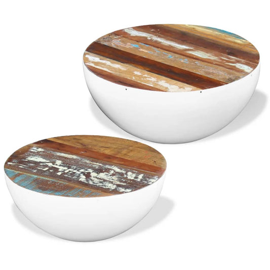 Bowl-shaped coffee tables 2 pcs reclaimed solid wood