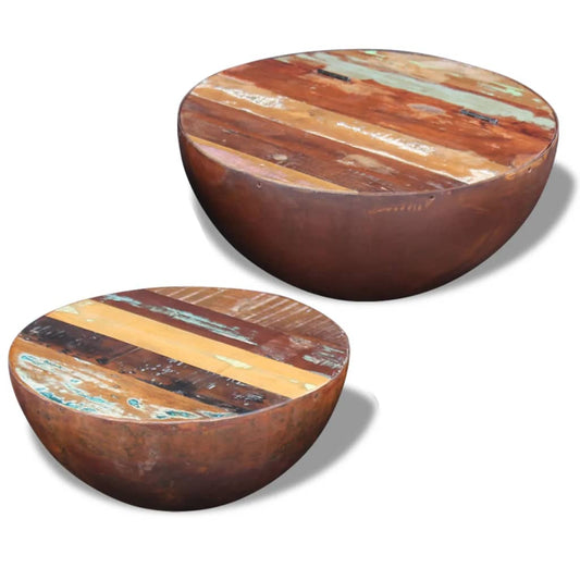 Bowl-shaped coffee tables 2 pcs reclaimed solid wood