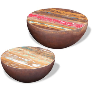 Bowl-shaped coffee tables 2 pcs reclaimed solid wood