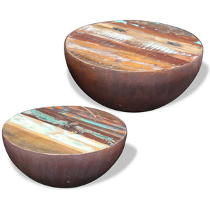 Bowl-shaped coffee tables 2 pcs reclaimed solid wood