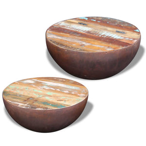 Bowl-shaped coffee tables 2 pcs reclaimed solid wood