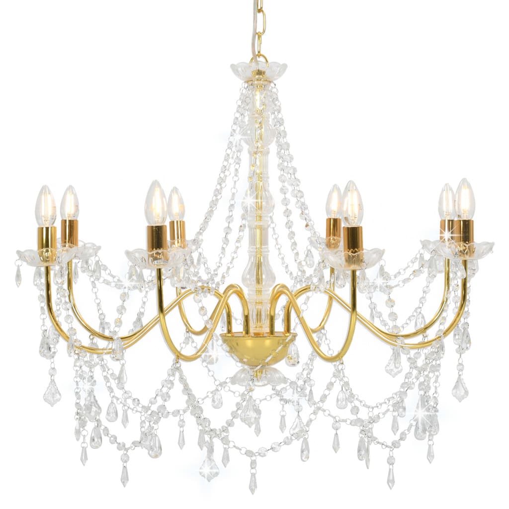 Chandelier with pearls golden 8 x E14 light bulbs