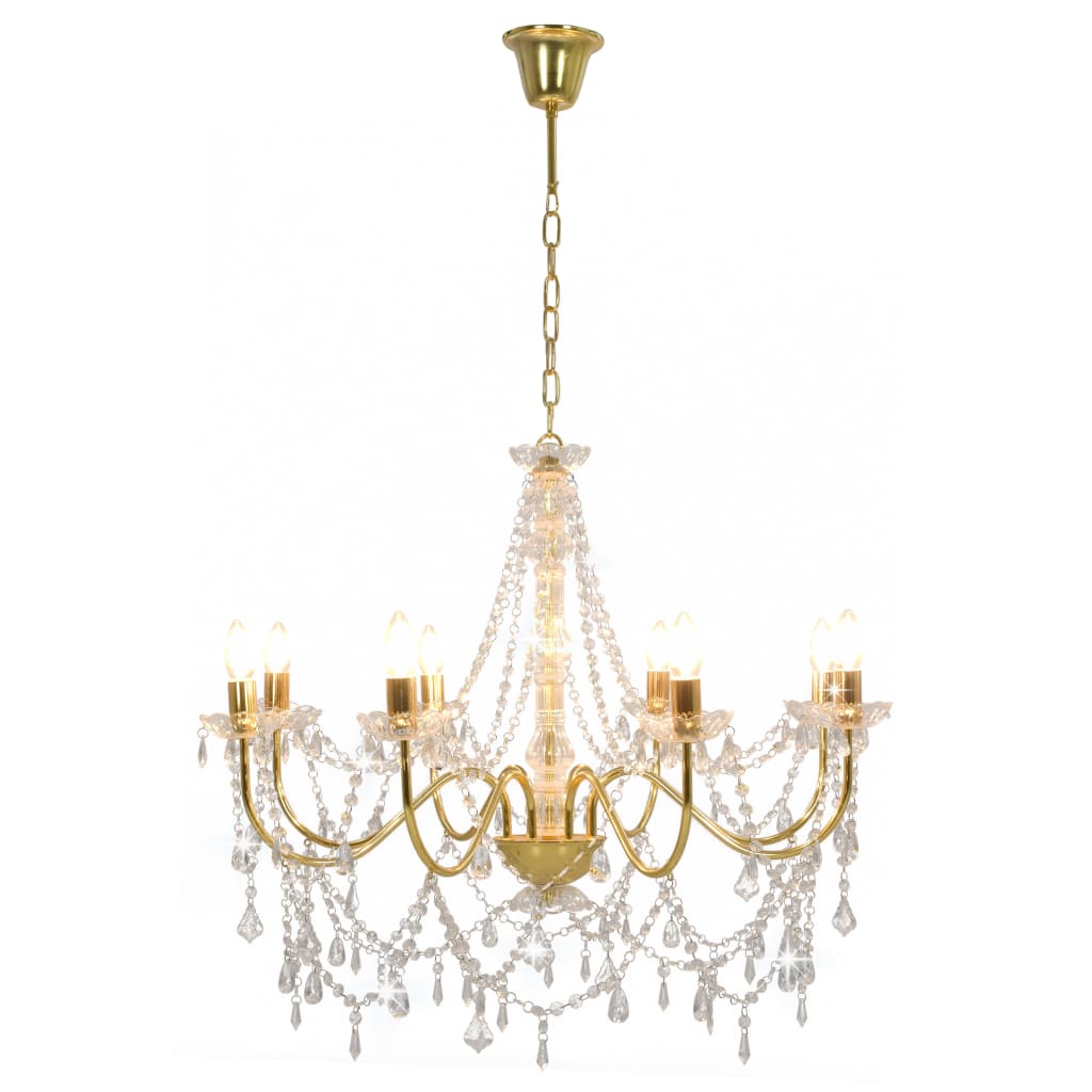 Chandelier with pearls golden 8 x E14 light bulbs