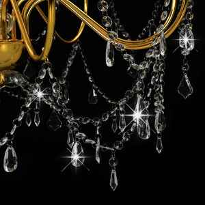 Chandelier with pearls golden 8 x E14 light bulbs