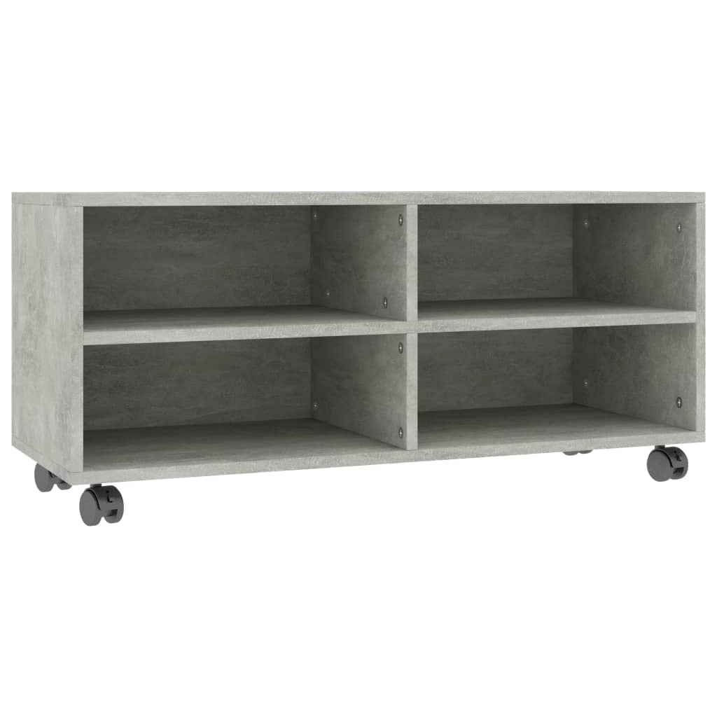 TV bench with wheels concrete grey 90x35x35 cm engineered wood