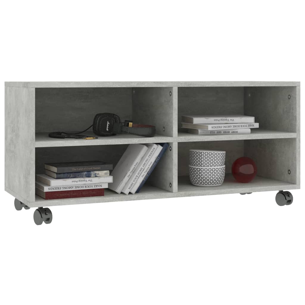 TV bench with wheels concrete grey 90x35x35 cm engineered wood