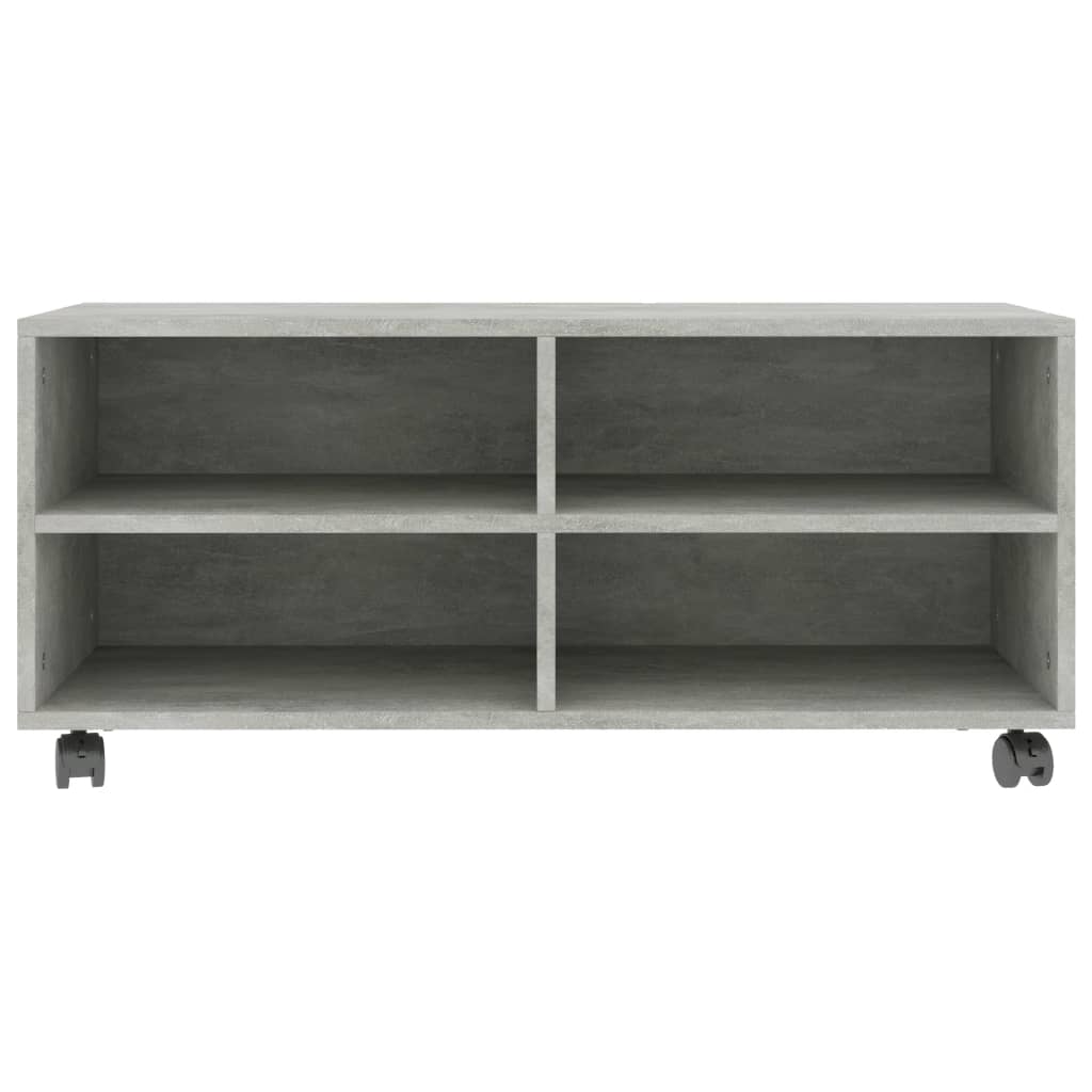 TV bench with wheels concrete grey 90x35x35 cm engineered wood