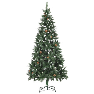 Artificial Christmas tree with pine cones and white glitter 210 cm