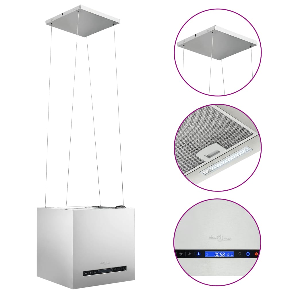 Free-hanging kitchen hood sensor LCD 37 cm stainless steel