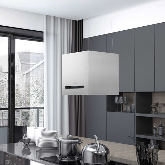 Free-hanging kitchen hood sensor LCD 37 cm stainless steel