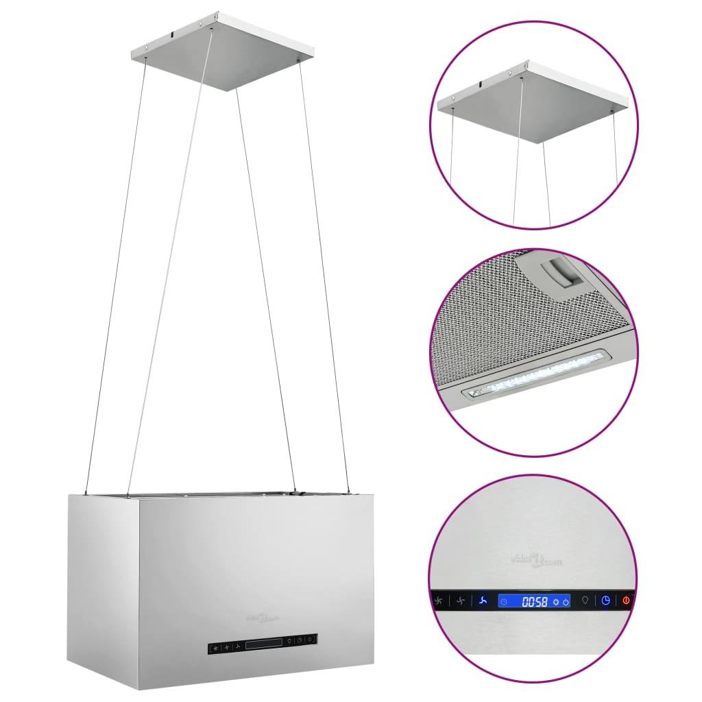 Free-hanging kitchen hood sensor LCD 55 cm stainless steel