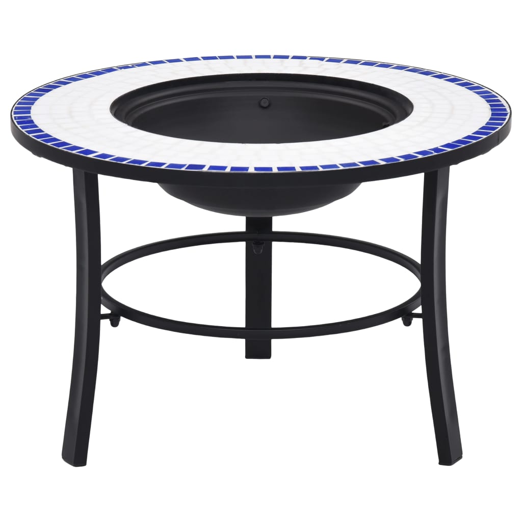 Fire bowl with mosaic pattern blue and white 68 cm ceramic