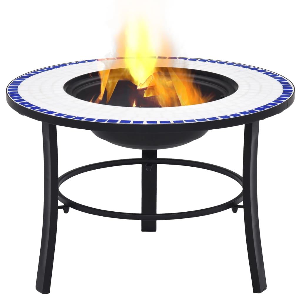 Fire bowl with mosaic pattern blue and white 68 cm ceramic