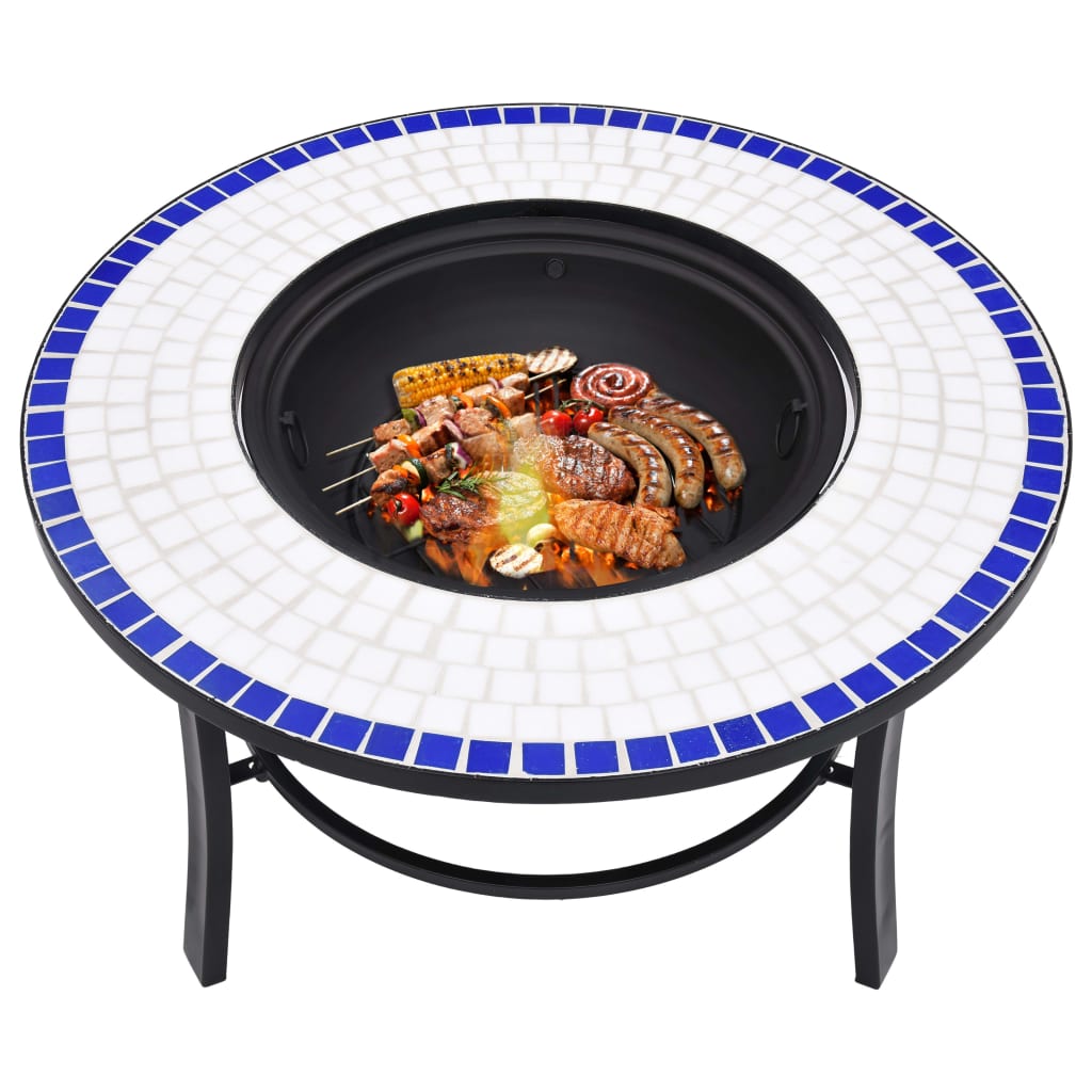 Fire bowl with mosaic pattern blue and white 68 cm ceramic