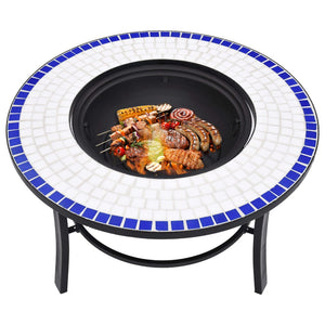 Fire bowl with mosaic pattern blue and white 68 cm ceramic