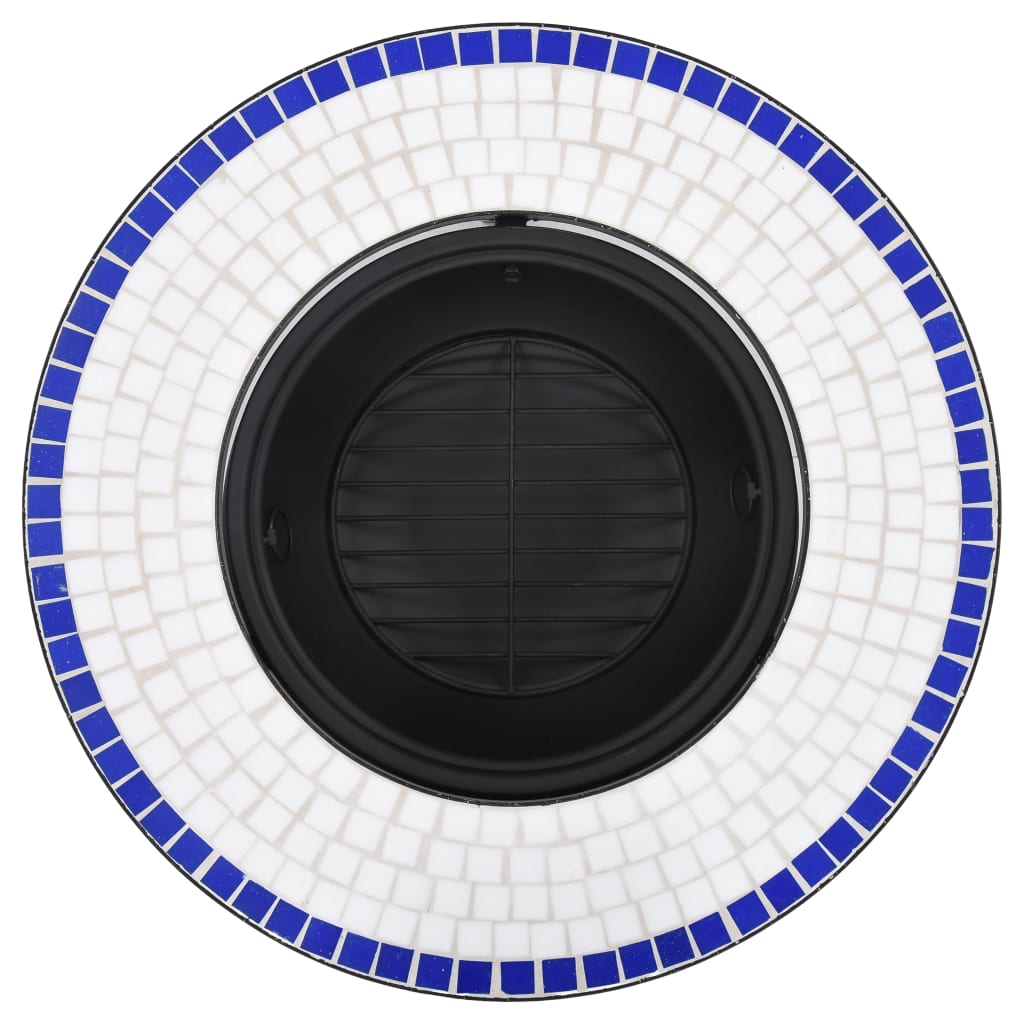 Fire bowl with mosaic pattern blue and white 68 cm ceramic