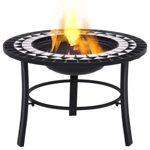 Fire bowl with mosaic pattern black and white 68 cm ceramic