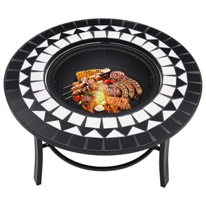 Fire bowl with mosaic pattern black and white 68 cm ceramic