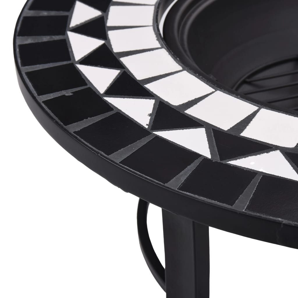 Fire bowl with mosaic pattern black and white 68 cm ceramic