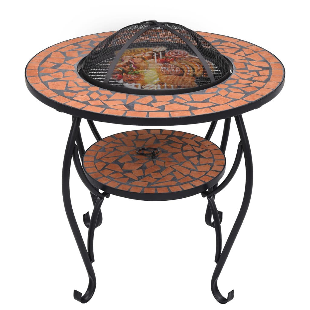 Fire pit table with mosaic pattern terracotta 68 cm ceramic