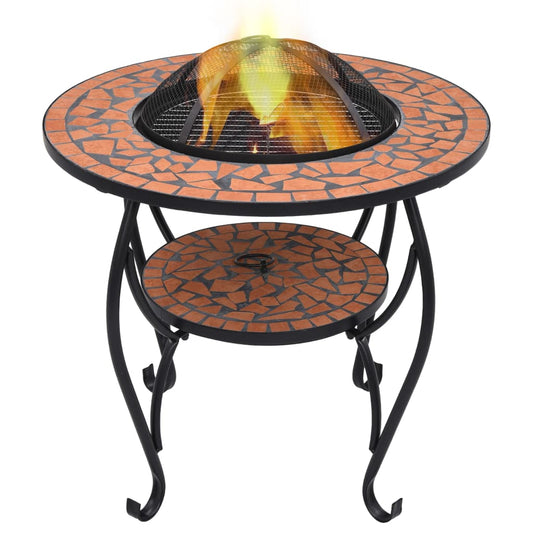 Fire pit table with mosaic pattern terracotta 68 cm ceramic