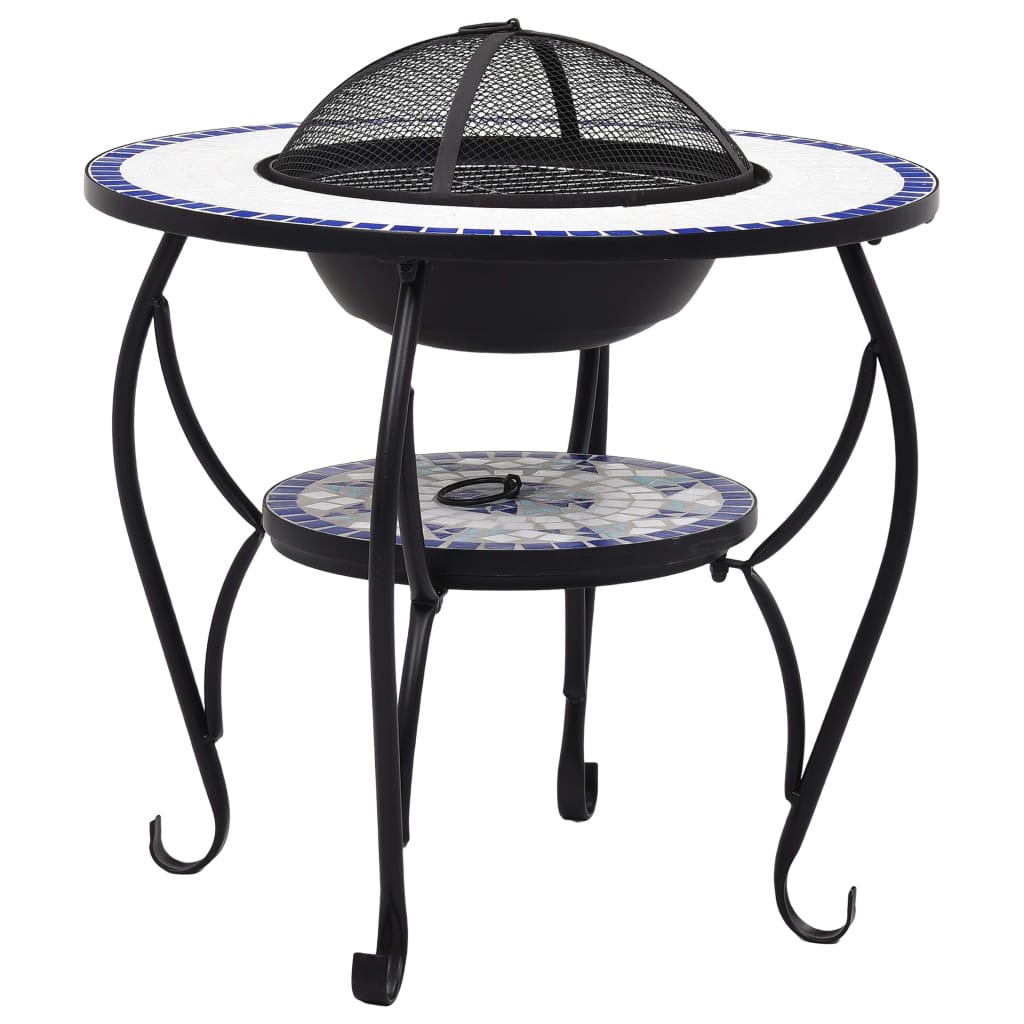 Fire pit table mosaic blue and white 68 cm ceramic