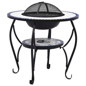 Fire pit table mosaic blue and white 68 cm ceramic