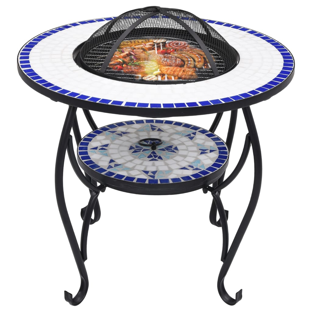 Fire pit table mosaic blue and white 68 cm ceramic