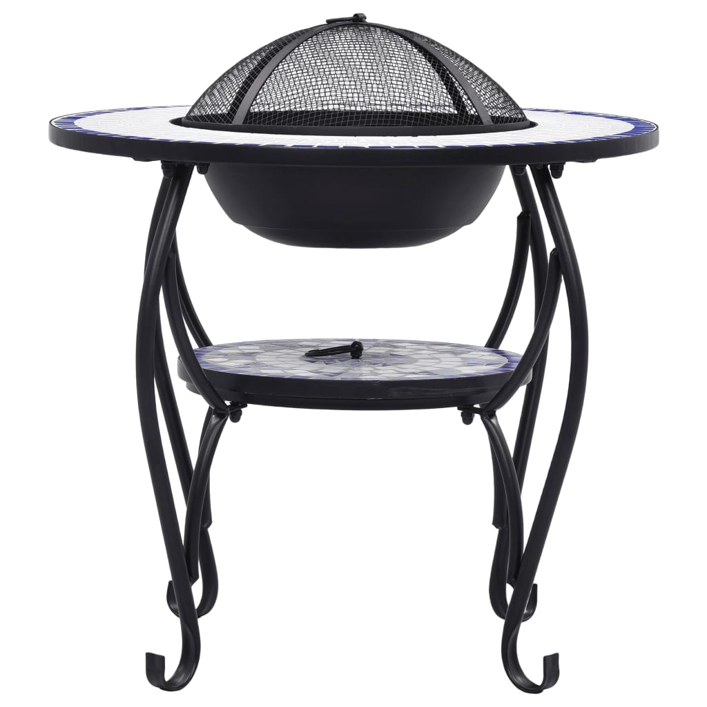 Fire pit table mosaic blue and white 68 cm ceramic