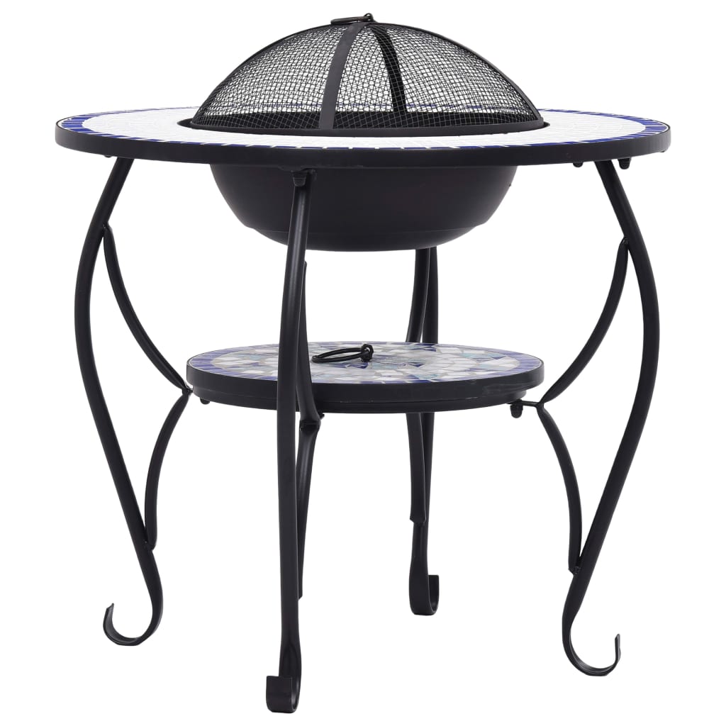 Fire pit table mosaic blue and white 68 cm ceramic