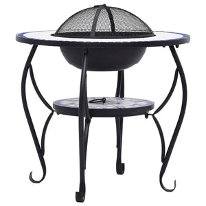 Fire pit table mosaic blue and white 68 cm ceramic