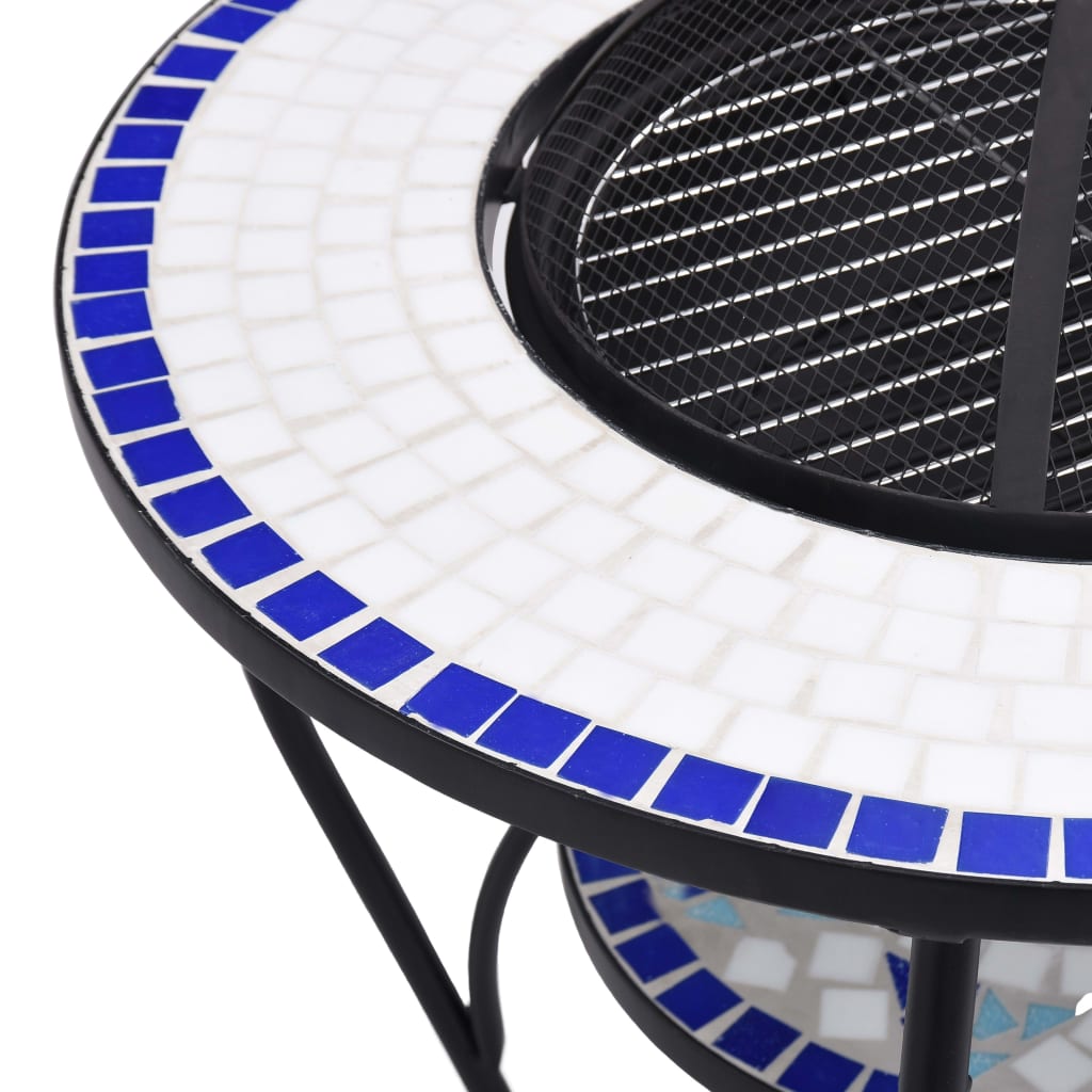 Fire pit table mosaic blue and white 68 cm ceramic