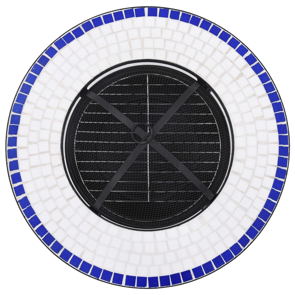Fire pit table mosaic blue and white 68 cm ceramic