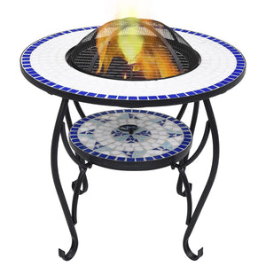 Fire pit table mosaic blue and white 68 cm ceramic