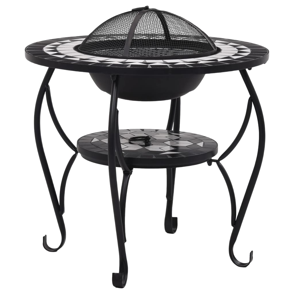 Fire pit table mosaic black and white 68 cm ceramic