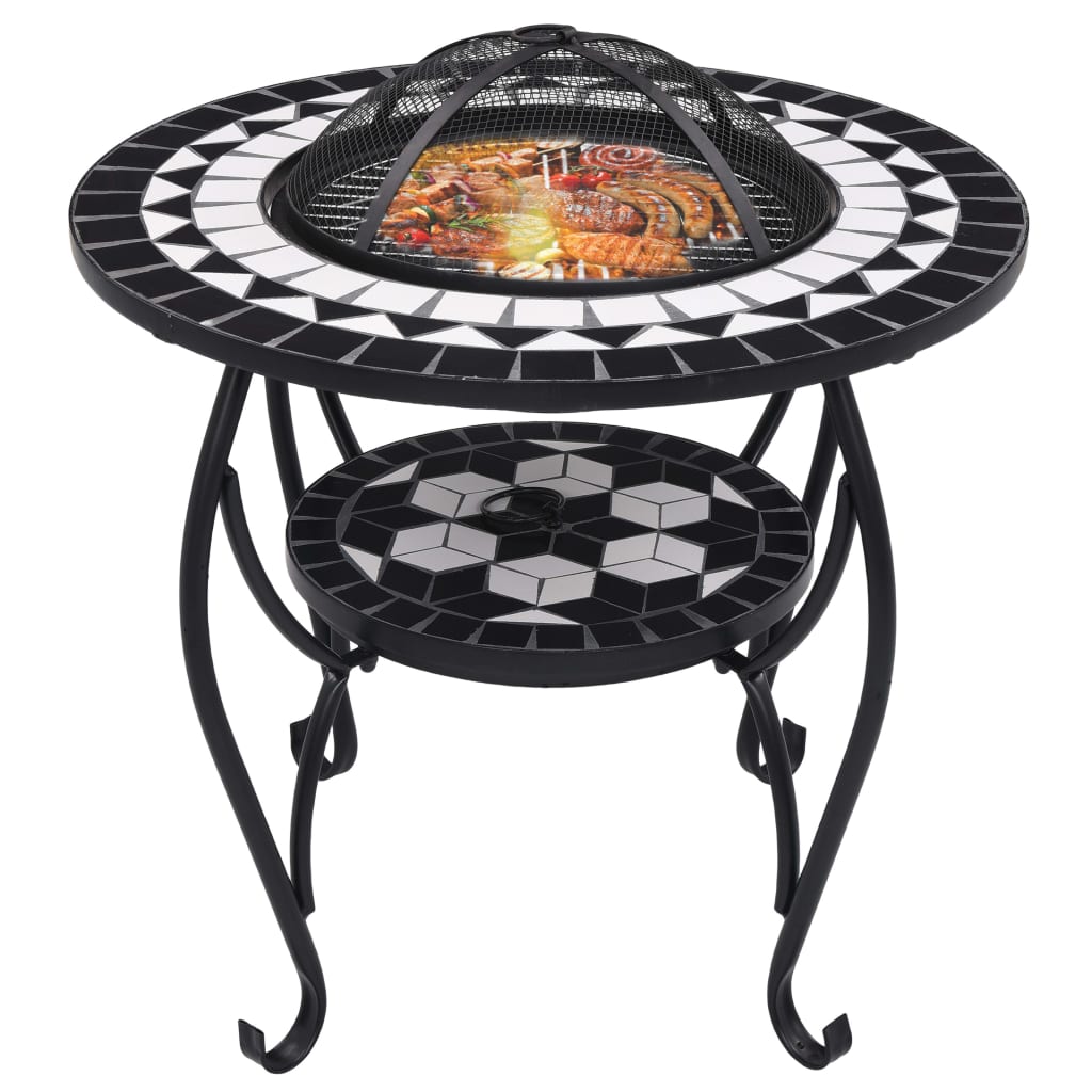 Fire pit table mosaic black and white 68 cm ceramic
