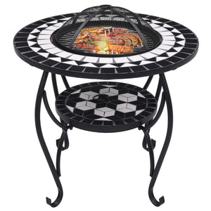 Fire pit table mosaic black and white 68 cm ceramic