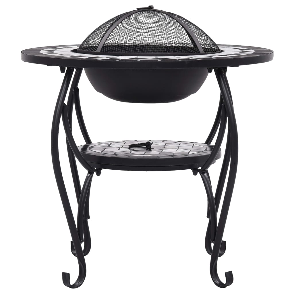 Fire pit table mosaic black and white 68 cm ceramic