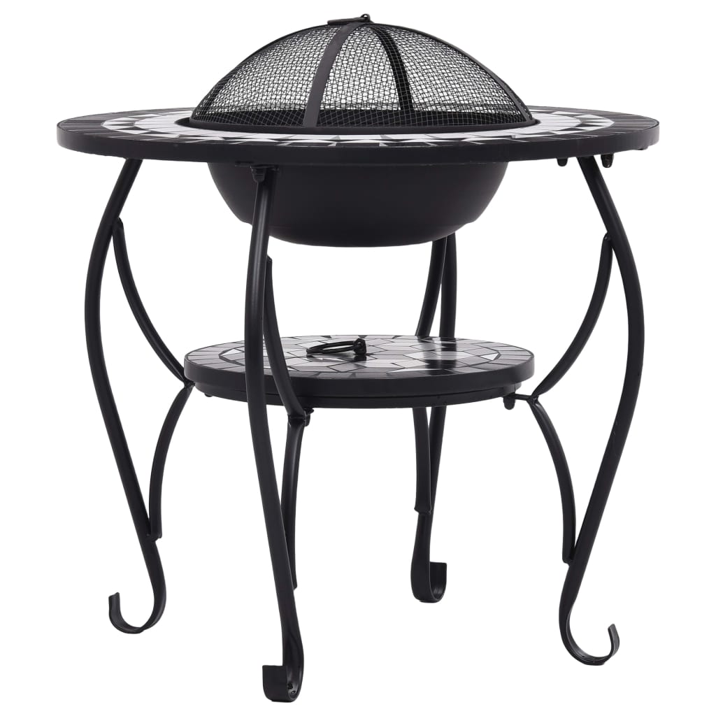 Fire pit table mosaic black and white 68 cm ceramic