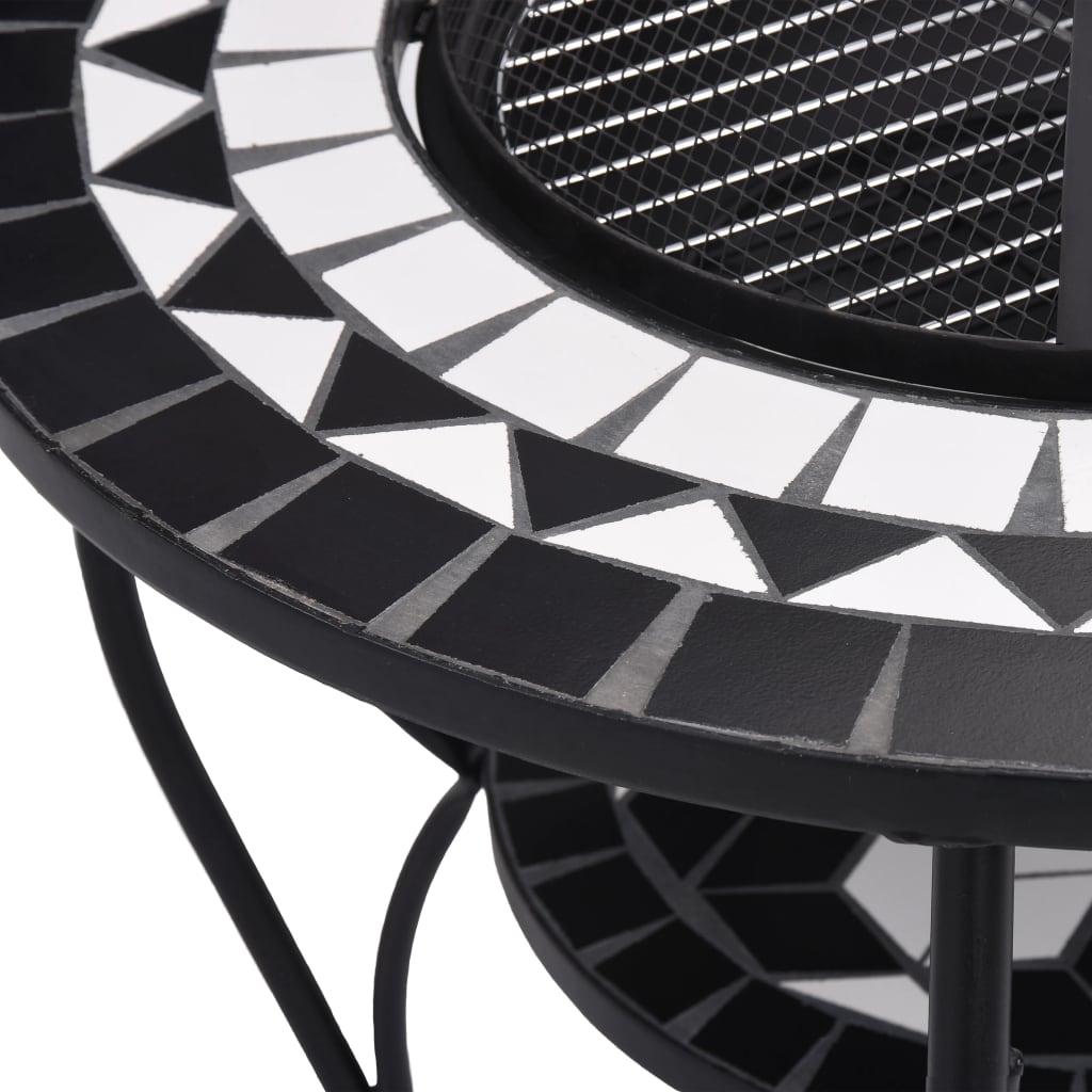 Fire pit table mosaic black and white 68 cm ceramic