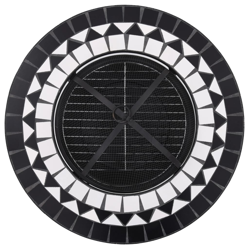 Fire pit table mosaic black and white 68 cm ceramic