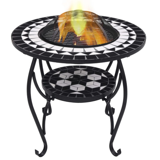 Fire pit table mosaic black and white 68 cm ceramic