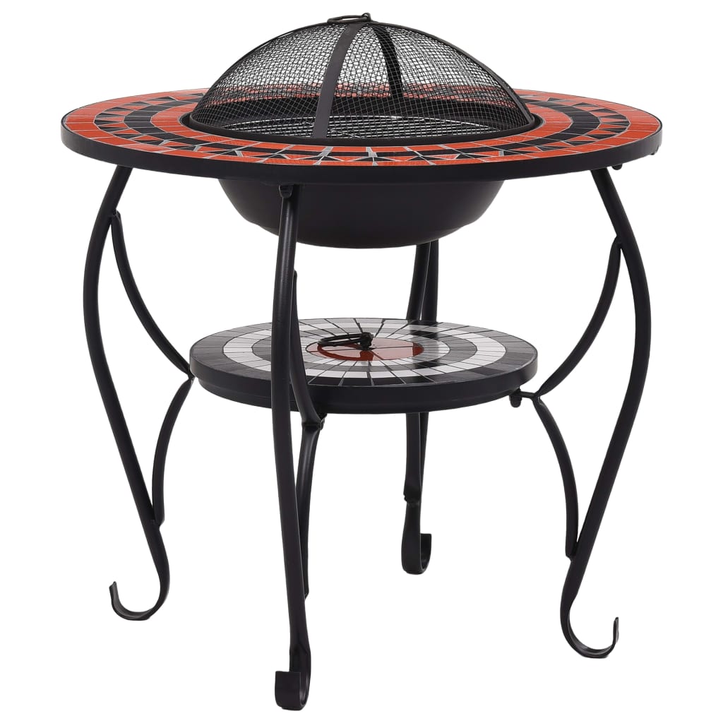 Fire pit table mosaic terracotta and white 68 cm ceramic