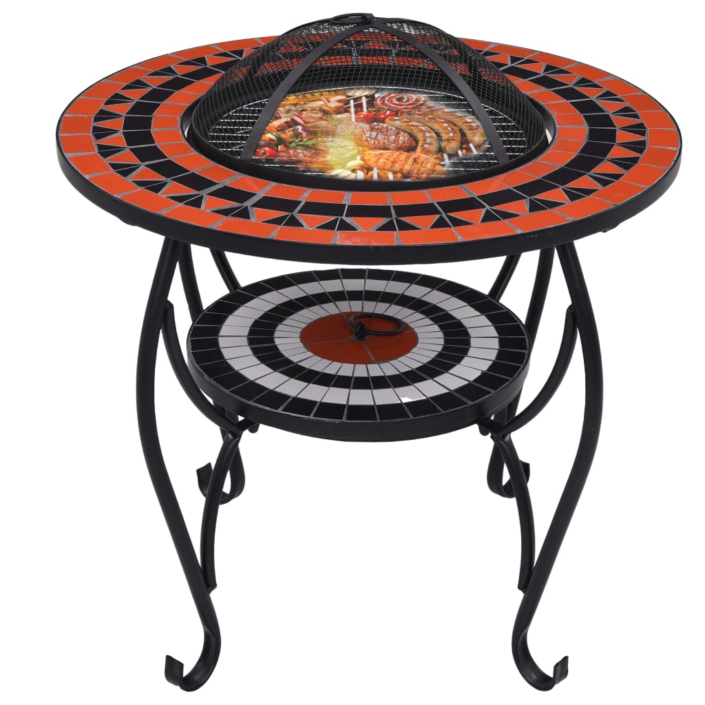 Fire pit table mosaic terracotta and white 68 cm ceramic