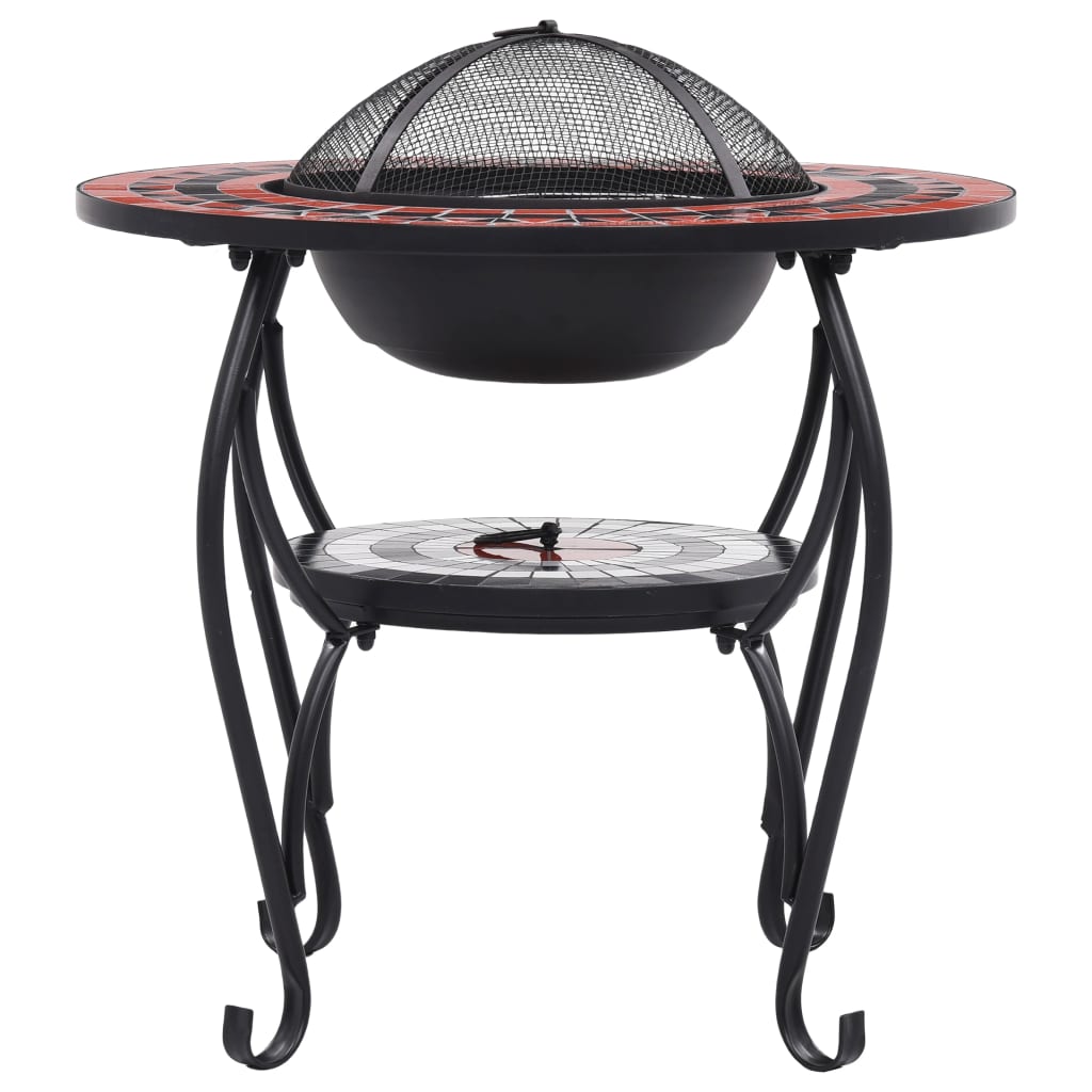 Fire pit table mosaic terracotta and white 68 cm ceramic