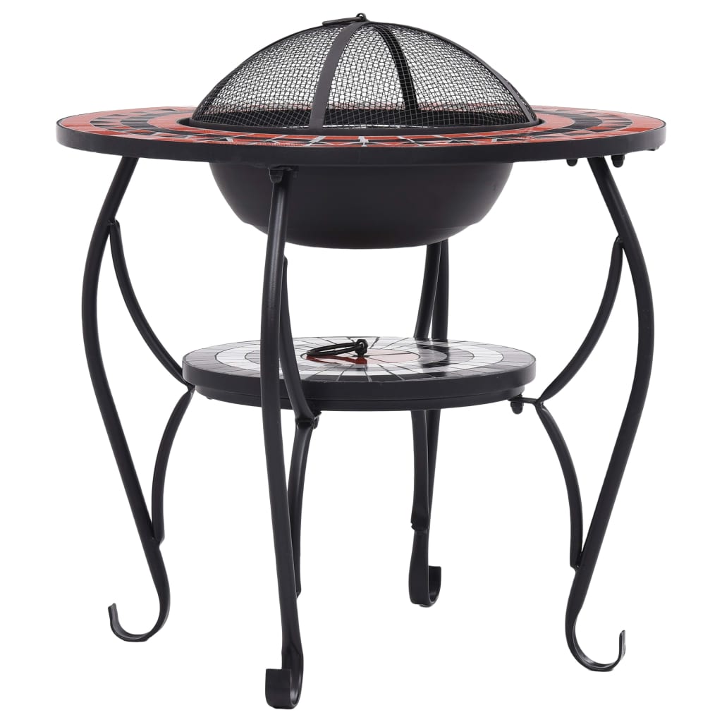 Fire pit table mosaic terracotta and white 68 cm ceramic