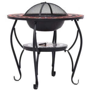 Fire pit table mosaic terracotta and white 68 cm ceramic